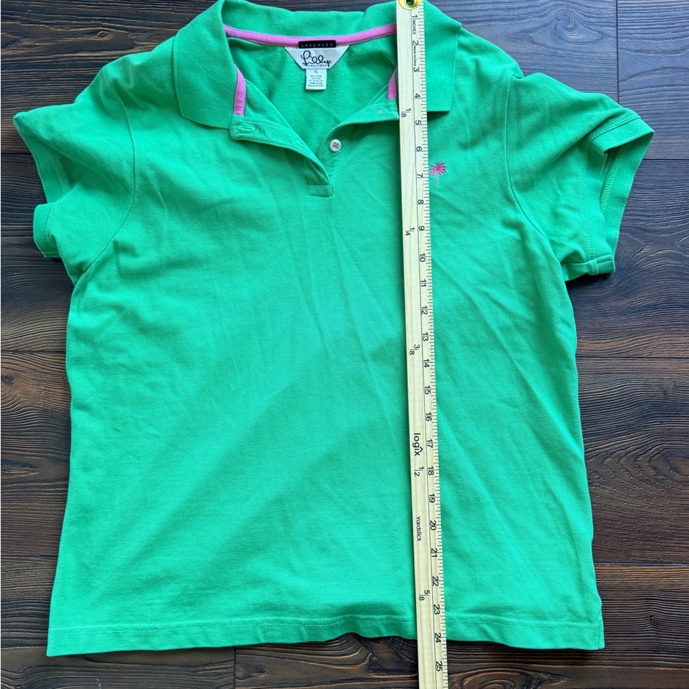 Lilly Pulitzer Soft Green Color Cotton Polo Shirt Cap Sleeve XL - Picture 8 of 8